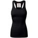 Women & Plus Solid Ribbed Knit Stretch Workout Racerback Tank Top (BLACK, Large)