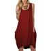 UKAP Women Dresses Casual Loose Round Neck Tunic Sleeveless Summer Casual Dress Cocktail Fashion Dress with Pockets Wine Red XXXL(US 18-20)