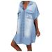 Follure summer dresses Women's Plus Size Asymetric Denim Dresses Batwing Short Sleeve Knee Length Dress