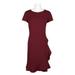 Adrianna Papell Crew Neck Short Sleeve Flutter Zipper Back Solid Stretch Crepe Dress-GARNET