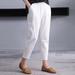 Women's Summer Solid Color Pants Casual Harem Pants Elastic Mid Waist Loose Pockets Pants