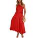 Sexy Dance One Shoulder Dress For Women Sexy Ruffle Sleeveless Maxi Dress Lace Up A-Line Sundress Club Evening Party Solid Dress