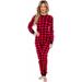Oh Deer Buffalo Flannel One Piece Pajamas - Women's Union Suit Pajamas with Drop Seat Butt Flap by Silver Lilly (Red / Black Plaid, Medium)