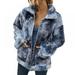 Gargrow Womens Sherpa Tie Dye Jacket Long Sleeve Zip Up Fuzzy Cardigan Thermal Fleece Shearling Jacket Coat with Pockets S-XL