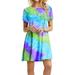 Women's Plus Size Short Sleeve Swing T-Shirt Dress Neon Rainbow Stripes Tie-Dye Printed Pullover Loose Sundress