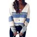 Women Button Down V Neck Sweater Long Sleeve Stripe Knitted Sweaters Casual Cardigan Sweater Jumper Pullover Knitwear