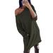 Women Off Shoulder Dress Long Sleeves Solid Loose Pocket Spring Autumn Dresses New