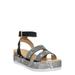 Rhinestone Glitter Flatform Sandal - Women Ankle Strap Crystal Platform