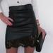 Women Bodycon PU Skirt Lace Splicing High Waist Back Zipper Formal Party Night Pencil Mini Skirt