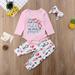 3Pcs Newborn Infant Baby Girl Clothes Long Sleeve Pink Romper+Feather Pants Bunny Headband Outfits Set