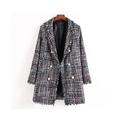 Women's Winter Thick Mid-Length Plaid Double-Breasted Lapel Fashionable Coat Jacket Trench Outwear S-XXL
