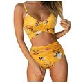 Tuscom Swimsuit for Women, Women Criss Cross High Waisted String Floral Printed 2 Piece Bathing Suits, Women Sexy Soild Print Bikini Set, Push Up Bathing Swimwear High Waist Swimsui