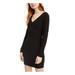 CRYSTAL DOLLS Womens Black Open Back Long Sleeve V Neck Mini Body Con Evening Dress Size L