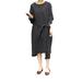 Women's Round Neck 3/4 Sleeve Irregular Split Dress Loose Casual Maxi Dress Plus Size Solid Color Dress With Pockets