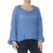 FREE PEOPLE Womens Blue Striped Hacci Long Sleeve Scoop Neck Top Size: S