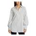 RALPH LAUREN Womens White Striped Long Sleeve Collared Button Up Top Size PS