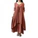 New Women Summer Dress Casual Loose Fake-two-piece Soft Linen and Cotton Dress irregular Full Sleeve Vestidos Plus Size Clothing