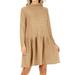 Women's Casual Peplum Turtleneck Long Sleeves Pockets Solid Knitted Sweater Mini Midi Dress