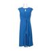 London Times Crew Neck Cap Sleeve Keyhoel Front Tie Front Zipper Back Solid Jersey Dress-BLUE