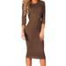 Women's 3/4 Sleeve Midi Bodycon Dress (Mocha, Large)