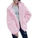 Women's Fashion Long Sleeve Lapel Zip Up Faux Shearling Shaggy Oversized Coat Jacket with Pockets Warm Winter