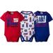 NFL New York Giants Baby Boys Short Sleeve Bodysuit Set, 3-Pack