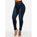 Womens Juniors Women's Junior Ladies Casual Classic Sexy Dark Wash Ultra High Waisted 1 Button Stretchy Skinny Jeans 10557W