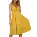 Niuer Women V-Neck Swing Dress Trendy Lady Party Club Sleeveless Cami Night Out Backless Sexy Skater Dress Dark Yellow S(US 2-4)