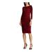 RALPH LAUREN Womens Red Printed Long Sleeve Boat Neck Knee Length Body Con Wear To Work Dress Size 4P