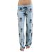 Voberry Women Lady Causal Daily High Waist Skull Print Wide Calf Length Long Leg Pants