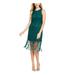 ADRIANNA PAPELL Womens Green Fringed Beaded Sleeveless Jewel Neck Short Sheath Cocktail Dress Size 14