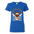 Keep Calm It's My Birthday Jesus Cupcakes Ugly Christmas Sweater Womens Graphic T-Shirt, Royal, Large