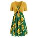 dresses summer dress for women Women Short Sleeve Bow Knot Bandage Top Sunflower Print Mini Dress Suit Dress