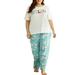 Plus Size Women's Sleepwear Hello Printed Short Sleeve Tops Pants Set Casual Loungewear Summer