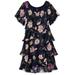 S.L. Fashions Women's Sleeveless Short Roll Collar Multi Metallic Floral Print Tiered Shift Dress, 8, Navy/Floral