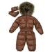 Hooded Snowsuit Warm Collar Hooded Down Solid Color Jumpsuit Waist-down Windproof Jacket Outerwear(Newborn Baby Boy Girl&Infant)