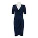 Adrianna Papell V-Neck Gathered Side Short Sleeve Zipper Back Solid Strech Crepe Dress-BLUE MOON