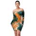 Women's Off-Shoulder Tie-Dye Full Sleeve Dress Matching Outfit Green/Orange Medium