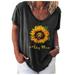 Plus Size Women Short Sleeve Cotton Baggy Blouse Crop Tops Summer Hipster Tee Baggy For Girls T Shirt Sunflower Printed Blouse Fashion Women Casual Ladies Short Sleeve Tops Printed