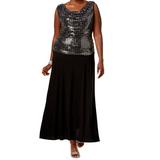 R&M Richards NEW Black Silver Womens Size 16W Plus Sequin Sheath Dress