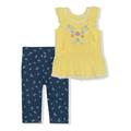 Nannette Baby Girl FLORAL EMB RUFFLE CAPRI JEGGING SET (Size 12M-24M)