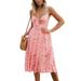 Women's Dresses Summer Tie Front V-Neck Spaghetti Strap Button Down A-Line Backless Swing Midi Dress, Mid-length Button Dress