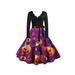 UKAP Womens Long Sleeve Skater Dress Casual Halloween Party Flared A-Line Swing Dress V-Neck Printed Vintage Party Dress