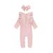 Luxsea Spring Infant O-Collar Long Sleeve Solid Color Jumpsuit Climb Soft Romper+Hairband Two-piece Set Baby Girl Boys' Cotton One-Piece Coverall Cute Ribbed Fall Outfit