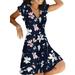 Women's Summer Plus Size V Neck Mini Dress Short Sleeve Lily Print Floral Beach Sundress