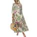 Women Plus Size Beach Floral Maxi Dress 3/4 Sleeve Casual Loose Kaftan Sundress