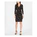 ANNE KLEIN Womens Black Side Tie Floral Long Sleeve V Neck Above The Knee Wrap Dress Cocktail Dress Size XS