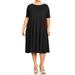 MOA COLLECTION Women's Plus Size Short Sleeves A-Line Round Neck Casual Solid Midi Dress Made in USA