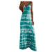 RYDCOT Women Round Neck Sleeveless Gradient Tie-Dye Striped Casual Bohemian Maxi Dress Sky Blue XXL