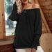 Women T-Shirt Off-shoulder O-neck Batwing Long Sleeve Ribbed Loose Solid Streetwear Female Pullover Tops Casual Autumn